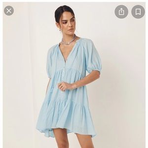 Spelll and the gypsy Sunday Linen Mini Dress size Medium. Powder Blue